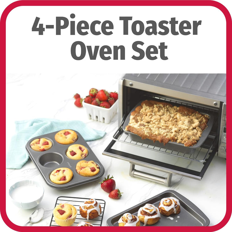 GoodCook 4-Piece Nonstick Toaster Oven Set with Sheet Rack and Pans