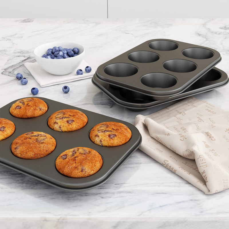 2-Pack Nonstick Muffin Pan - Carbon Steel 6 Cup Easy to Clean Jumbo Size