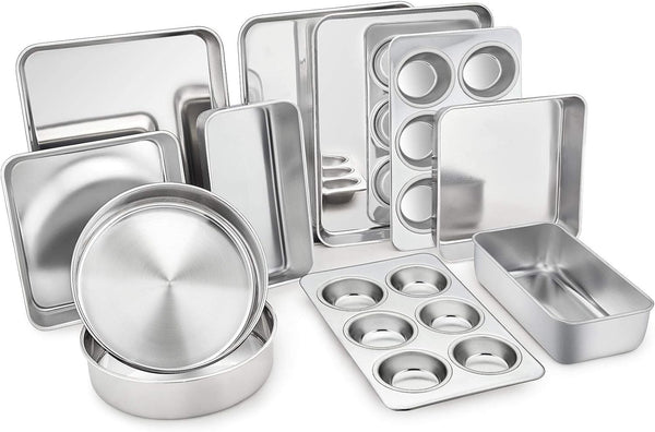 TeamFar 11-Piece Stainless Steel Bakeware Set for Toaster Oven Baking