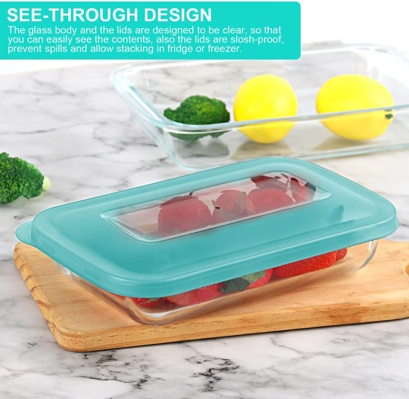 8-Piece Glass Baking Dish Set with Lids for Lasagna Leftovers and More - BPA Free and Fridge-to-Oven Safe