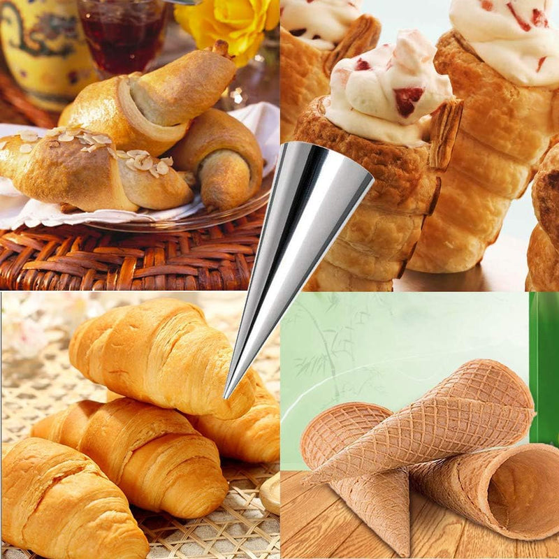 20 Pack Cream Horn Molds - Stainless Steel Baking Cones for Cannolis and Ice Cream - 33 Inch Standing Cone Shape