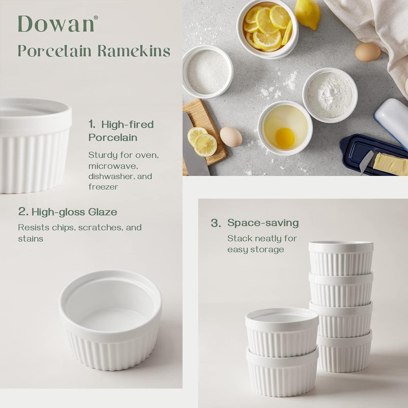 DOWAN Porcelain Ramekin Set - 4oz Baking 6 White