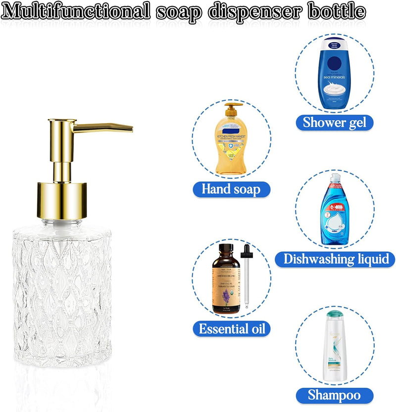 Multipurpose Glass Soap Dispenser - Gold with Easy Cleaning