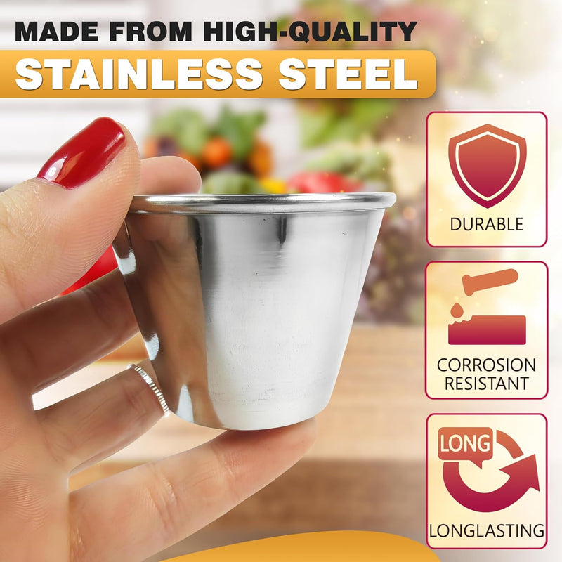 12Pcs Stainless Steel Sauce Cups - 25 Oz Condiment Bowls