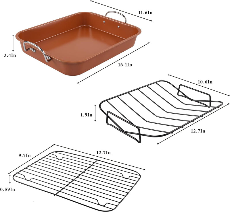 Nonstick Roasting Pan with Rack - 15x11 inch - Gray 58 QT by kitCom