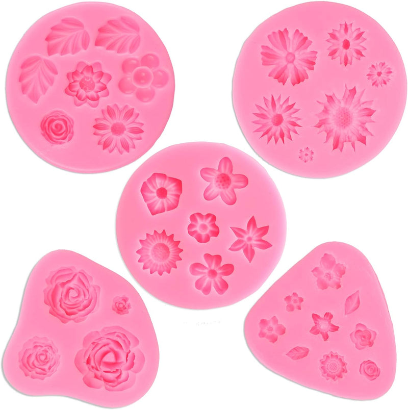 Flower Fondant Cake Molds - Silicone Candy  Chocolate Molds 5 pack