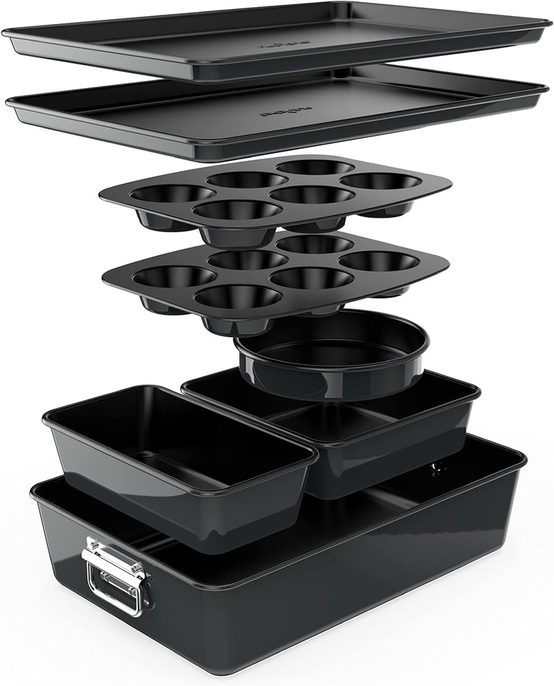 8-Piece Nonstick Stackable Bakeware Set with Oven-Safe Coating - PFOAPFOSPTFE Free