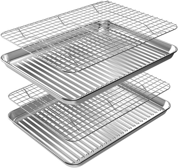 ROTTAY Baking Sheet with Rack Set - Stainless Steel Nonstick Heavy Duty - 16x12x1
