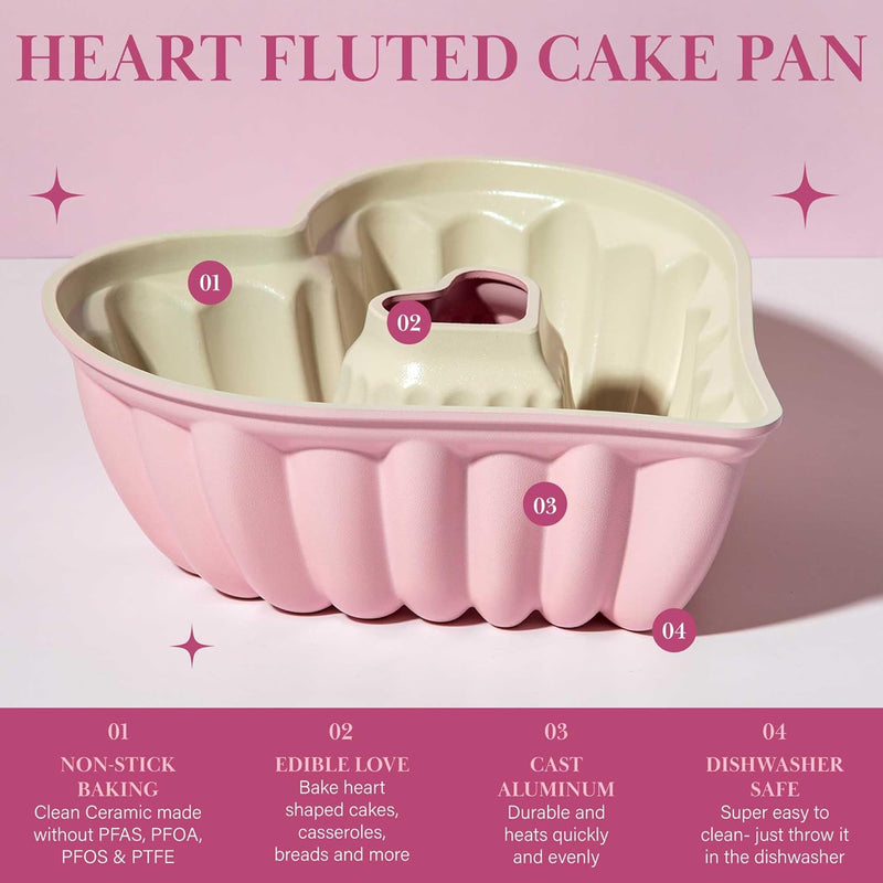 Paris Hilton Heart Shaped Fluted Cake Pan - Nonstick Cast Aluminum 9-Inch Pink