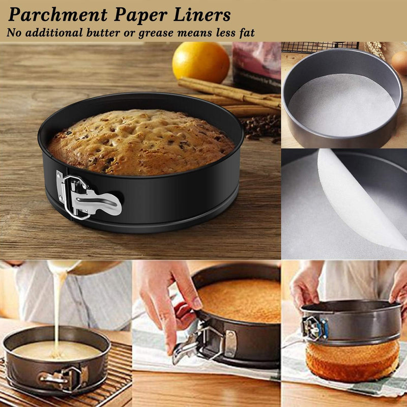 MASSUGAR Springform Cake Pan Set of 3 with Removable Bottom and 50 Pcs Parchment Paper Liners