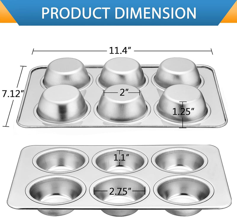 Stainless Steel 6-Cup Muffin Pan Set - Non-toxic  Dishwasher Safe - Regular Size