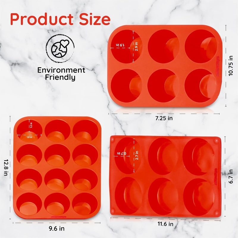 Silicone Muffin Pans - 6 Cup Jumbo Set of 2 Professional Use