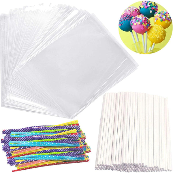 Cake Pop Treat Bag Set - 300PCS Including Parcel Bags Treat Sticks and Twist Ties