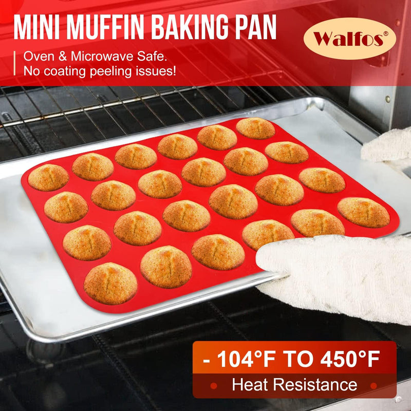 Walfos Mini Silicone Muffin Pan - 24 Cup Non-stick Baking Pan BPA Free Dishwasher Safe