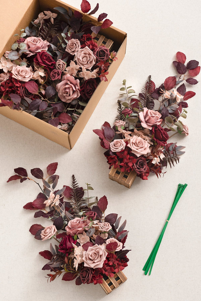 Burgundy  Dusty Rose Wedding Aisle Runner with Flower Arrangement
