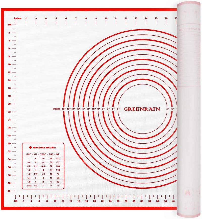 Large Non-Stick Silicone Baking Mat with Measurements - Kitchen Pastry Mat for Fondant Dough and Pie Crusts 16 x 24 Red