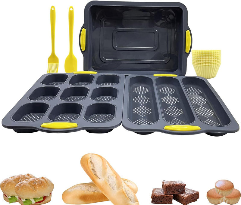 Non-stick Loaf Pan with Buns - Household Silicone Baking Set Black