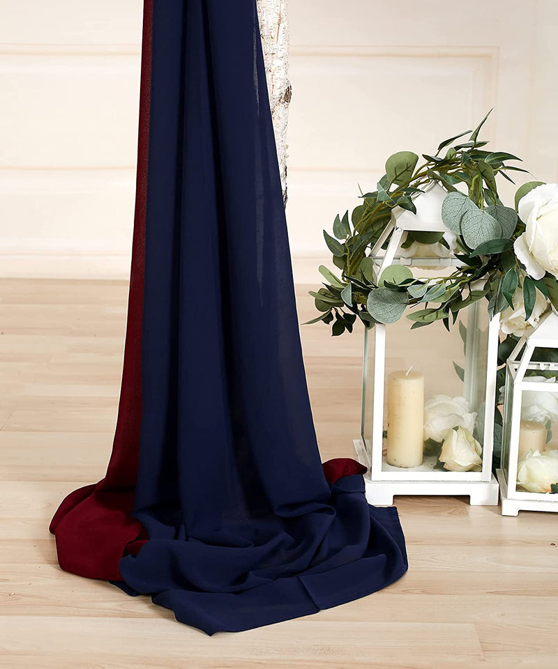 2-Piece Chiffon Drapery Set for Wedding Arch or Party Backdrop - 27x216 Inches Burgundy  Navy Blue