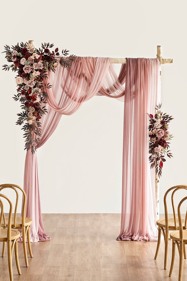 Flower Arch Decor with Burgundy  Dusty Rose Drapes