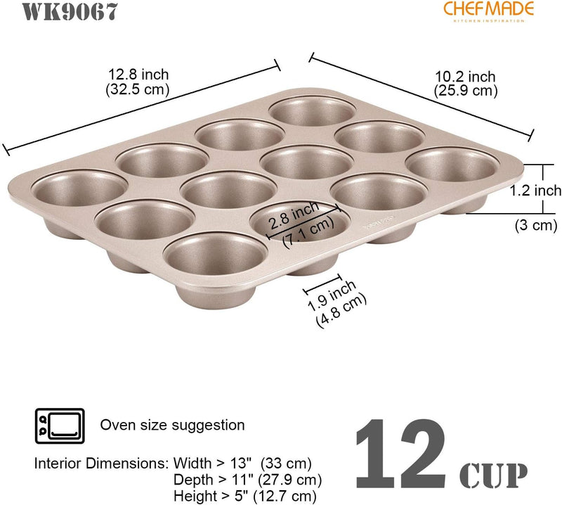 CHEFMADE 6-Cavity Popover and Muffin Pan - Non-Stick Bakeware for Oven Baking Champagne Gold