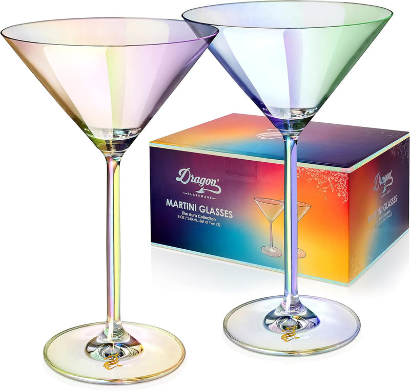 Dragon Glassware x Barbie Martini Glasses, Pink and Magenta Crystal Glass, As Seen in Barbie The Movie, Large Cosmopolitan and Cocktail Barware, 8 oz Capacity, Set of 2