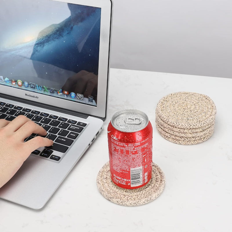 Cotton Woven Drink Coaster Set with Holder - Minimalist Home Decor for Wooden Tabletop Protection