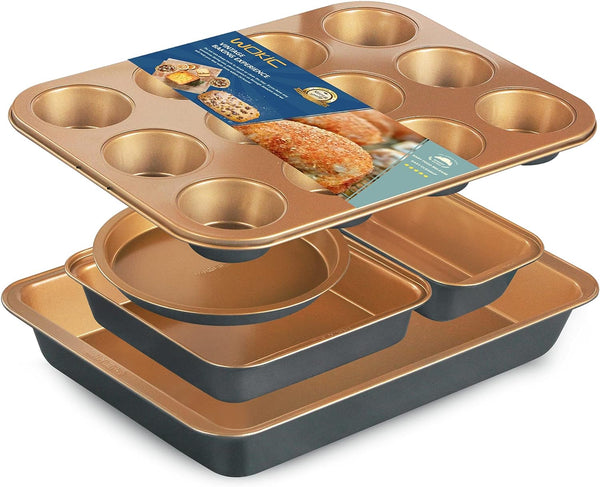 Nonstick Bakeware Set - 5-Piece RoundSquare Cake Loaf Muffin Roasting Baking Sheet - Dishwasher Safe