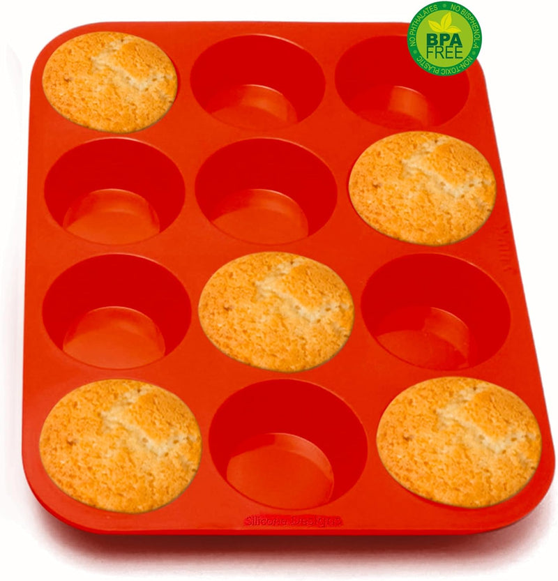 Silicone Muffin Pans - 6 Cup Jumbo Set of 2 Professional Use