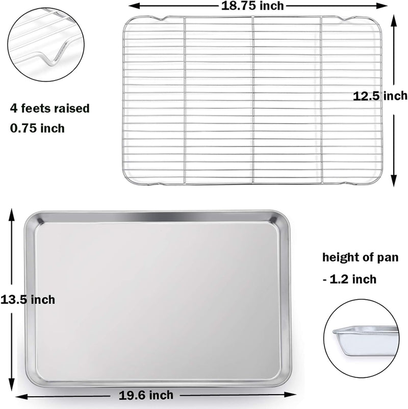 PP CHEF Baking Sheet and Rack Set - Stainless Steel 196 Cookie Sheet with Cooling Rack - Half Size - Dishwasher Safe