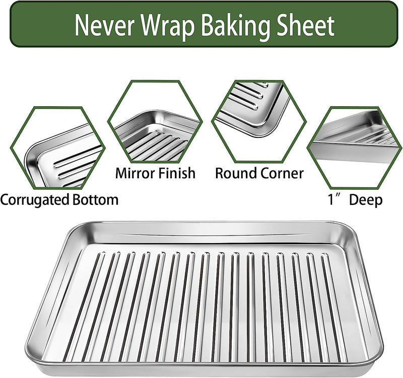 Stainless Steel Baking Sheet and Cooling Rack Set - Heavy Duty Nonstick - 2 Pans 2 Racks - 16 x 12 x 1 Inches