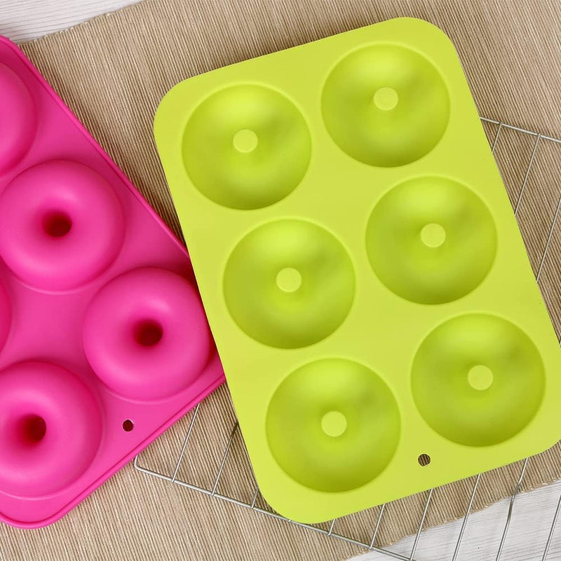 homEdge Silicone Donut Molds - 2-Pack Non-Stick Pans for Baking - GreenPink