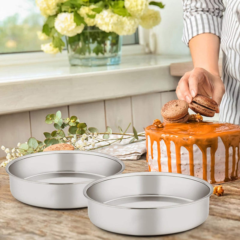 8-Inch Stainless Steel Round Cake Pan Set of 3 - Non-Toxic Mirror Finish Dishwasher Safe