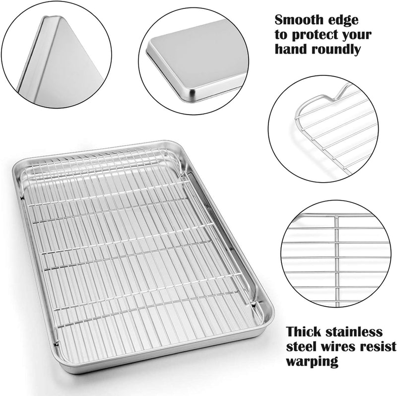 PP CHEF Baking Sheet and Rack Set - Stainless Steel 196 Cookie Sheet with Cooling Rack - Half Size - Dishwasher Safe