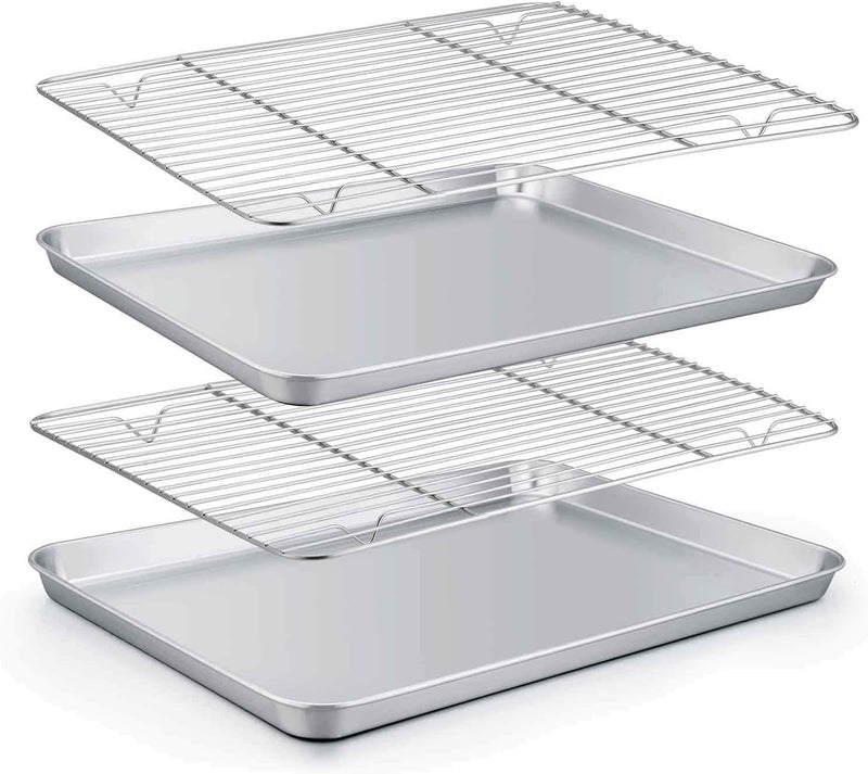 TeamFar Baking Sheet Set- 2 Pans  2 Racks Stainless Steel Non-Toxic Easy Clean Dishwasher Safe - Pack of 4