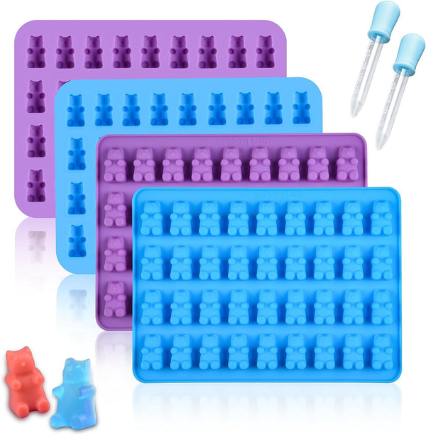 Silicone Gummy Bear Molds with Droppers - Nonstick Food Grade - Pack of 4 Mini Size