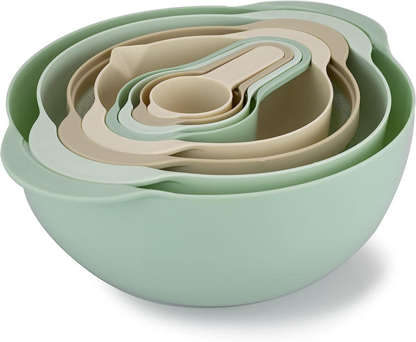 8-Piece Nesting Bowls Set with Measuring Cups Colander Sifter - Mint Green