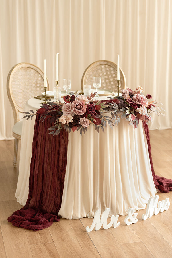 Burgundy  Dusty Rose Head Table Floral Swags