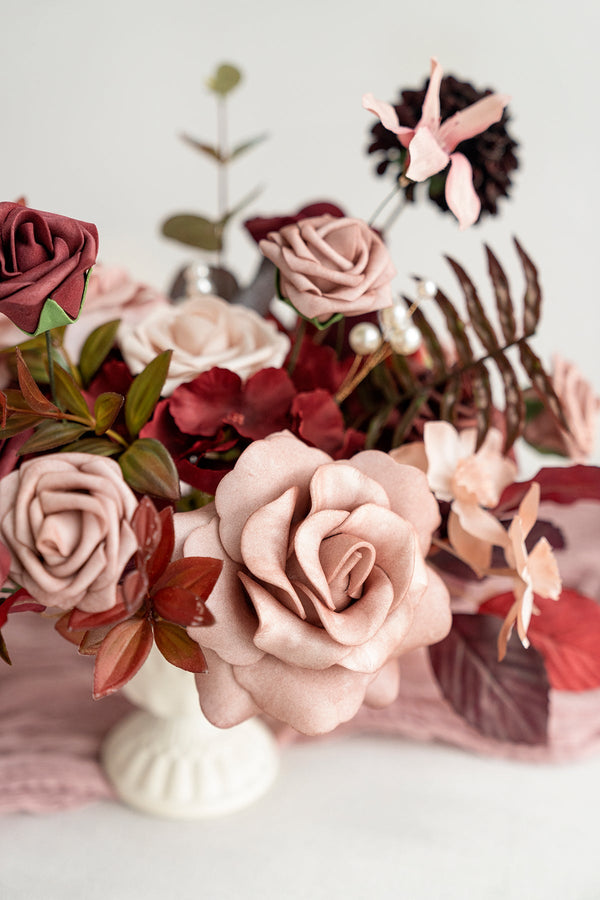 Burgundy  Dusty Rose Large Floral Centerpiece Set