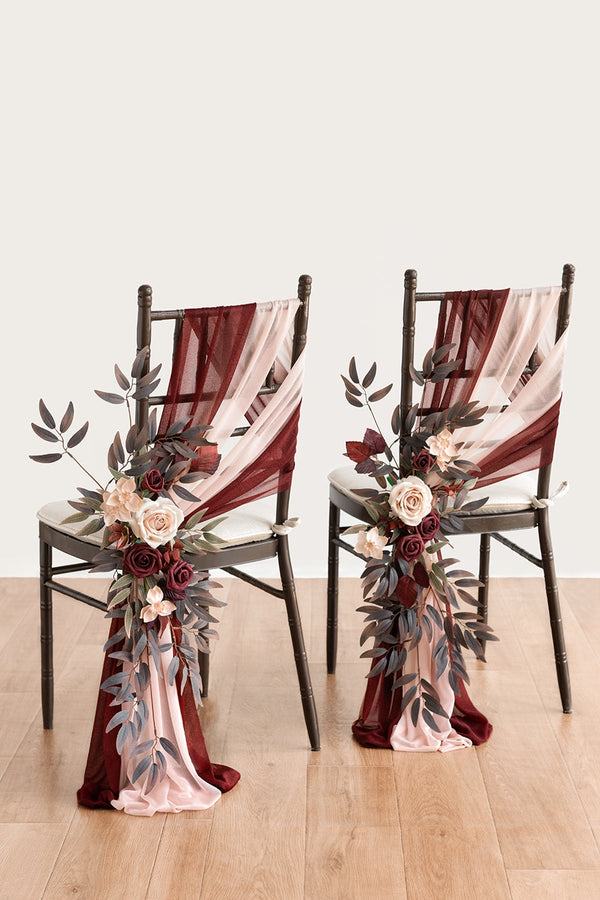 Burgundy  Dusty Rose Wedding Aisle Chair Flower Decoration