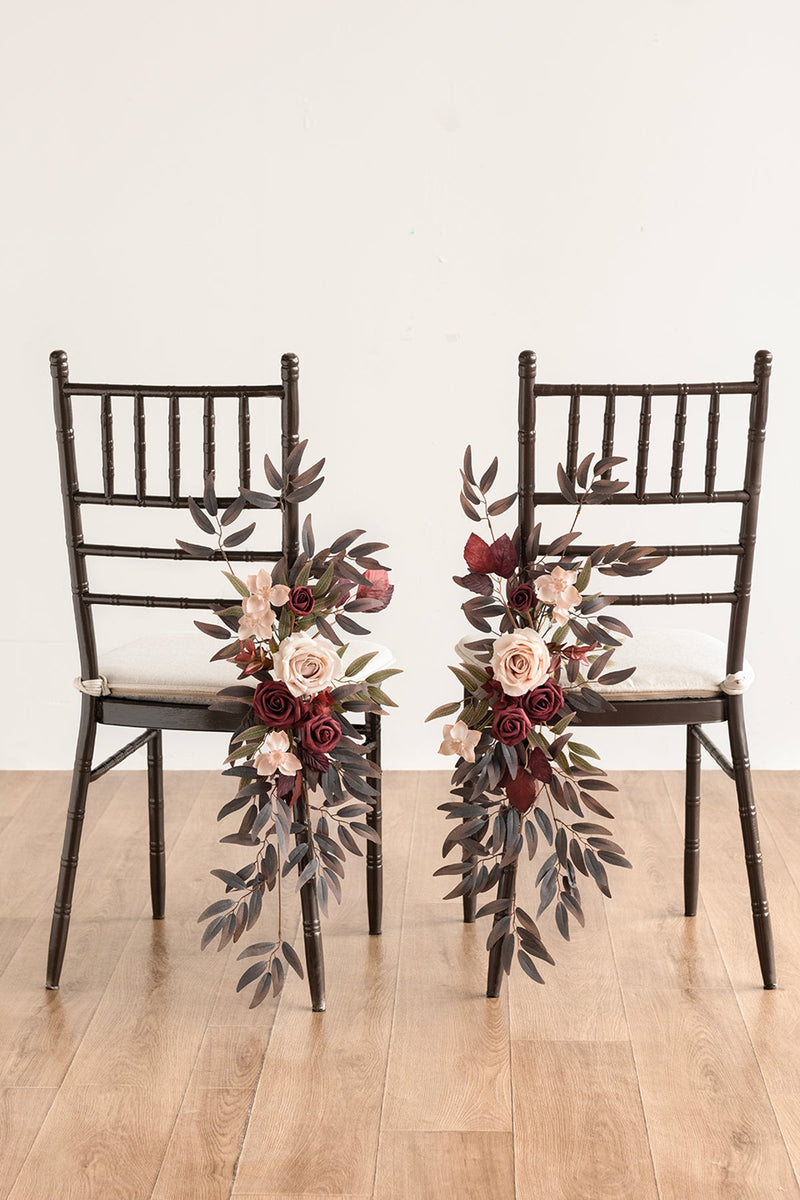Burgundy  Dusty Rose Wedding Aisle Chair Flower Decoration