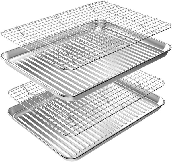 ROTTAY Baking Sheet with Rack Set - Stainless Steel Nonstick Heavy Duty - 16x12x1