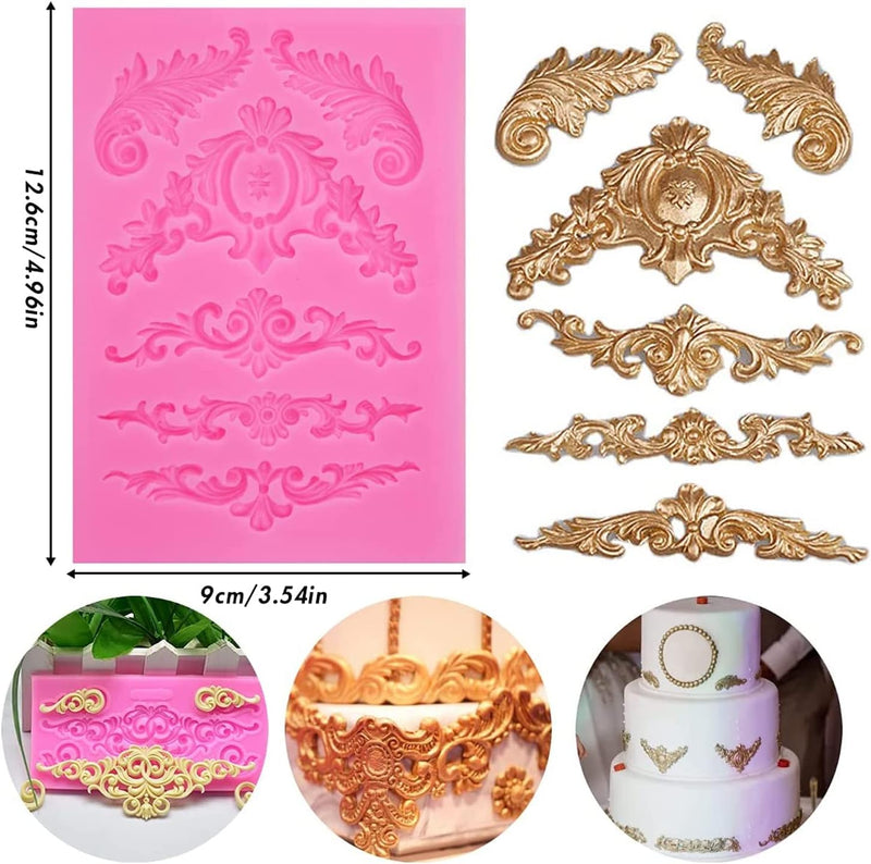 Rainmae 5 Pcs Baroque Style Fondant Silicone Mold - 3D Lace Relief Filigree Sculpture for Crafts  Baking