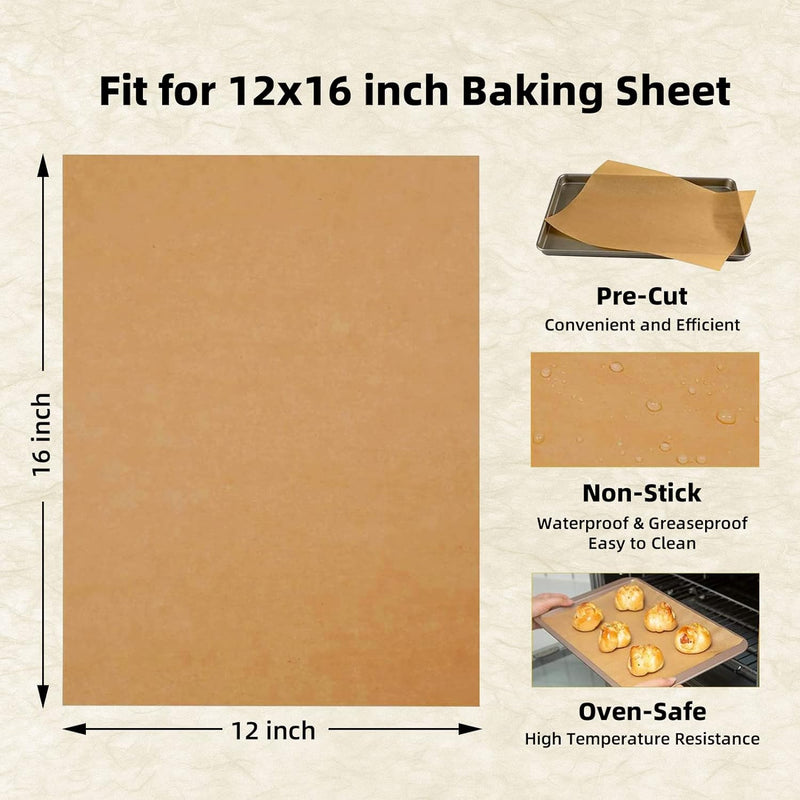 Katbite 200Pcs 12x16 In Unbleached Parchment Paper for Baking - Heavy Duty Precut Sheets for Oven Air Fryer Cookies