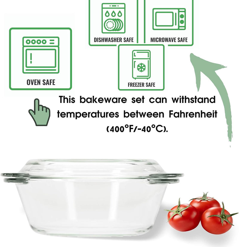 3-Piece Glass Casserole Bakeware Set - Durable  Microwave Safe