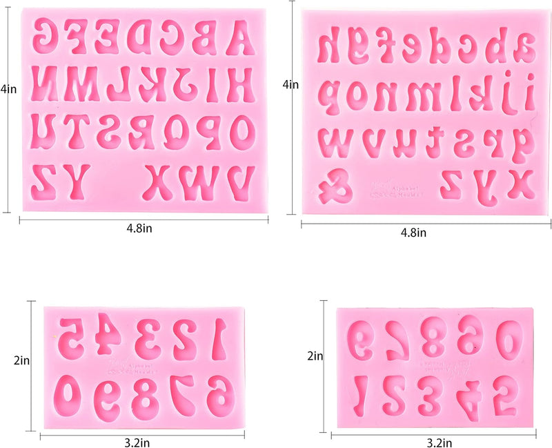Silicone Letters and Numbers Molds for Baking and Decorating - 4 Pack