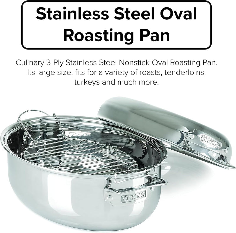 Viking 3-Ply Stainless Steel Roasting Pan with Nonstick Rack - Dishwasher and Oven Safe