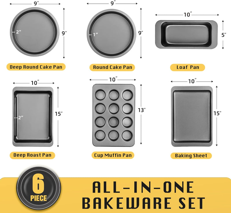 Nonstick Bakeware Set - 10-Piece Grey w Wider Grips