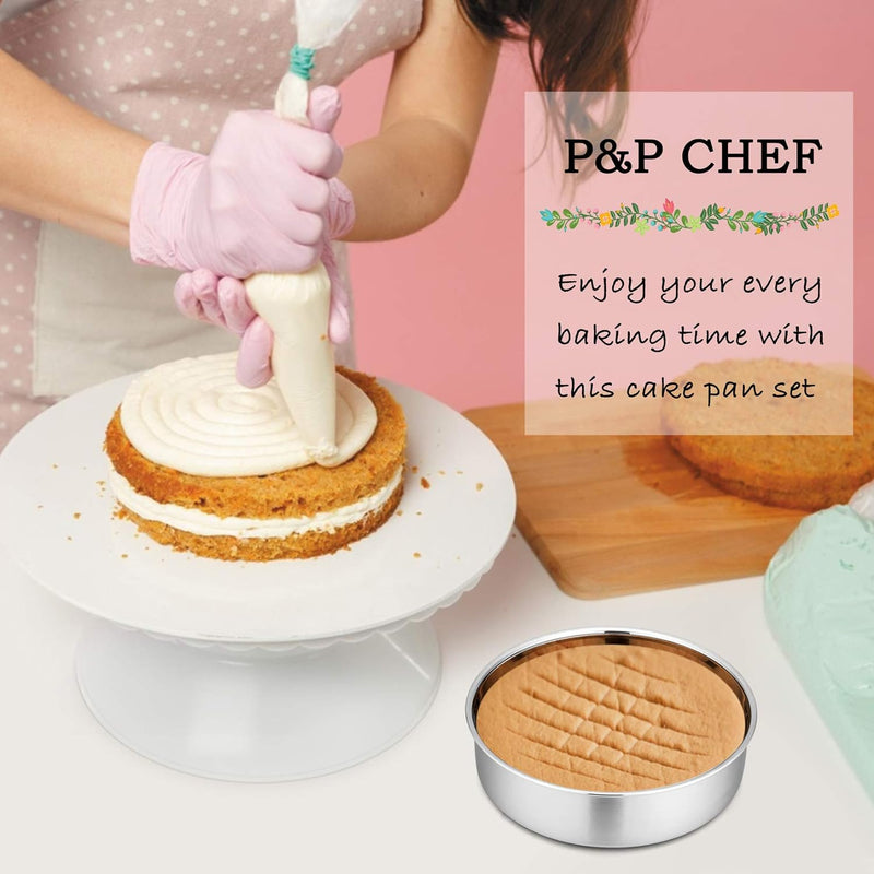 PP Chef 4 Stainless Steel Baking Pan Set for Mini Cakes Pizzas and Quiches - Non-Toxic Leakproof and Easy to Clean