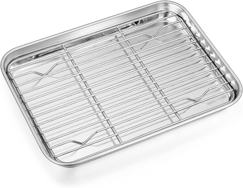 PP CHEF Baking Sheet and Rack Set - Stainless Steel 196 Cookie Sheet with Cooling Rack - Half Size - Dishwasher Safe