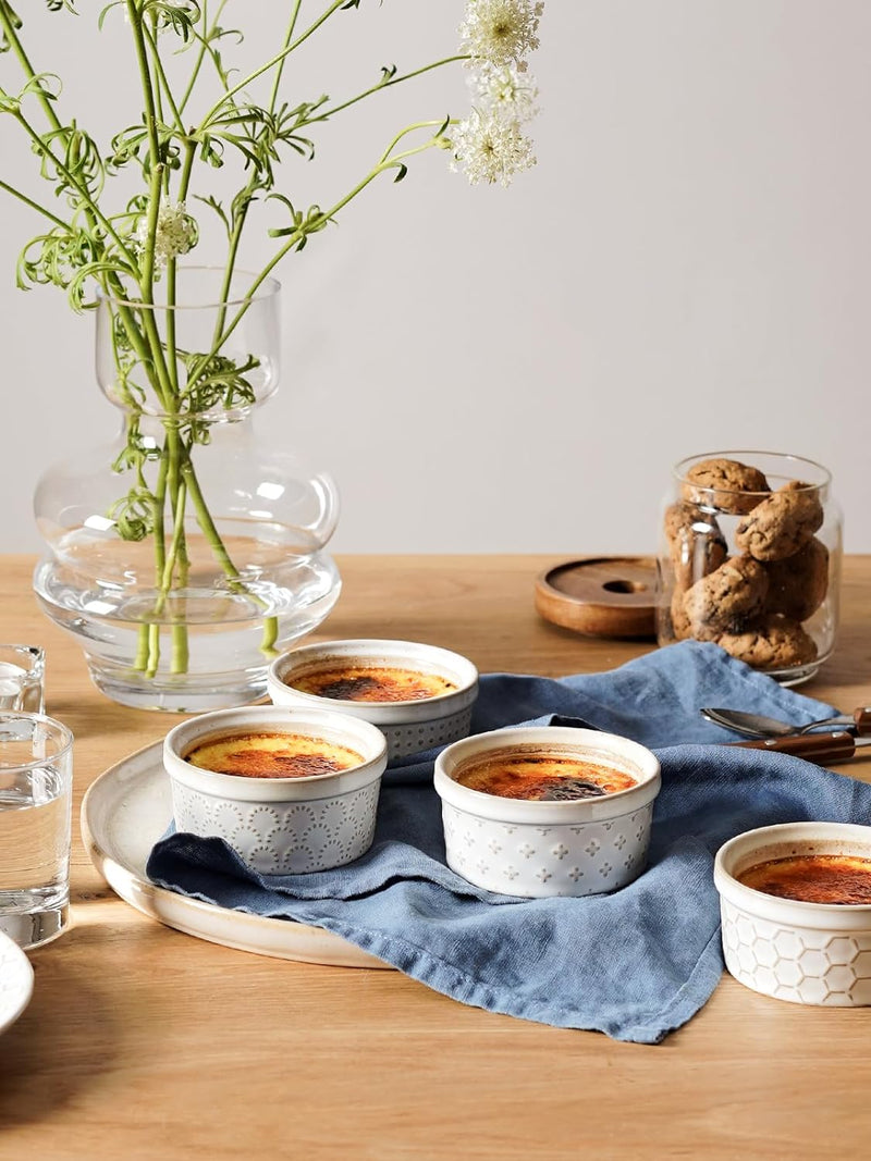 LE TAUCI Ramekins Set - 4 oz Ceramic Baking Dishes for Creme Brulee Lava Cakes Pudding and More - Set of 4 Arctic White